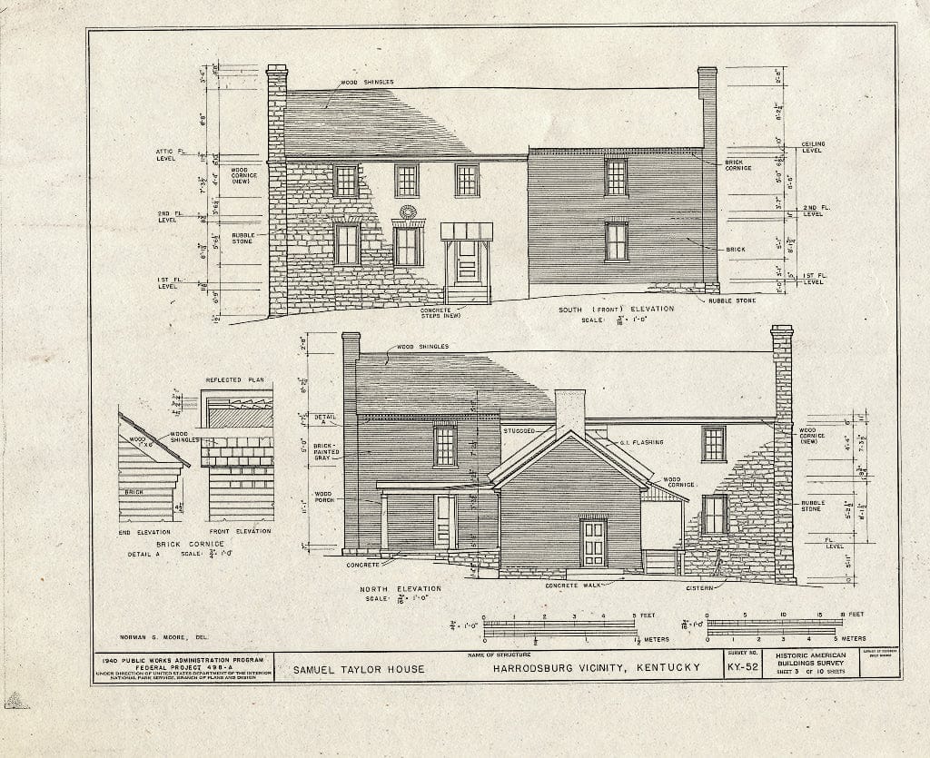 Blueprint HABS KY,84-HARBU.V,3- (Sheet 3 of 10) - Samuel Taylor House, Chatham Pike, Harrodsburg, Mercer County, KY