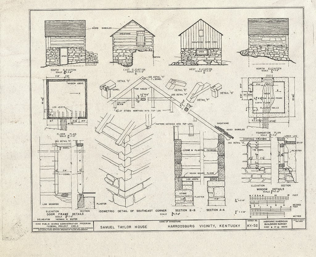 Blueprint HABS KY,84-HARBU.V,3- (Sheet 9 of 10) - Samuel Taylor House, Chatham Pike, Harrodsburg, Mercer County, KY