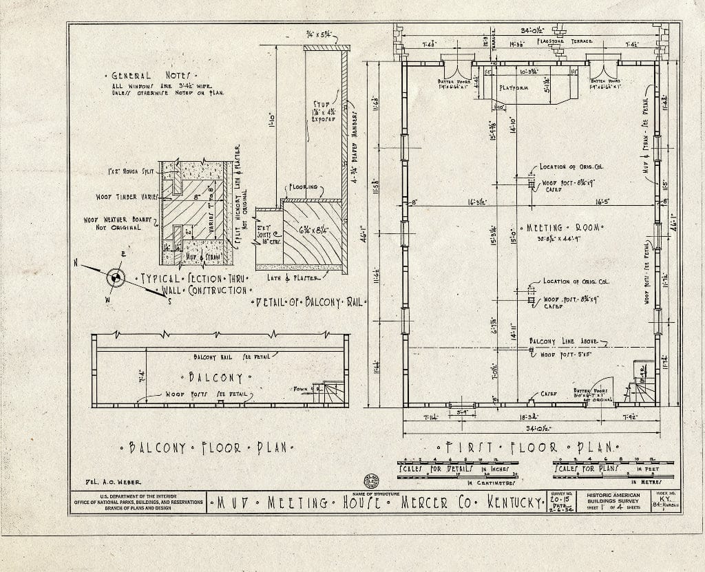 Blueprint HABS KY,84-HARBU.V,1- (Sheet 1 of 4) - Mud Meetinghouse, Dry Branch Road, Harrodsburg, Mercer County, KY