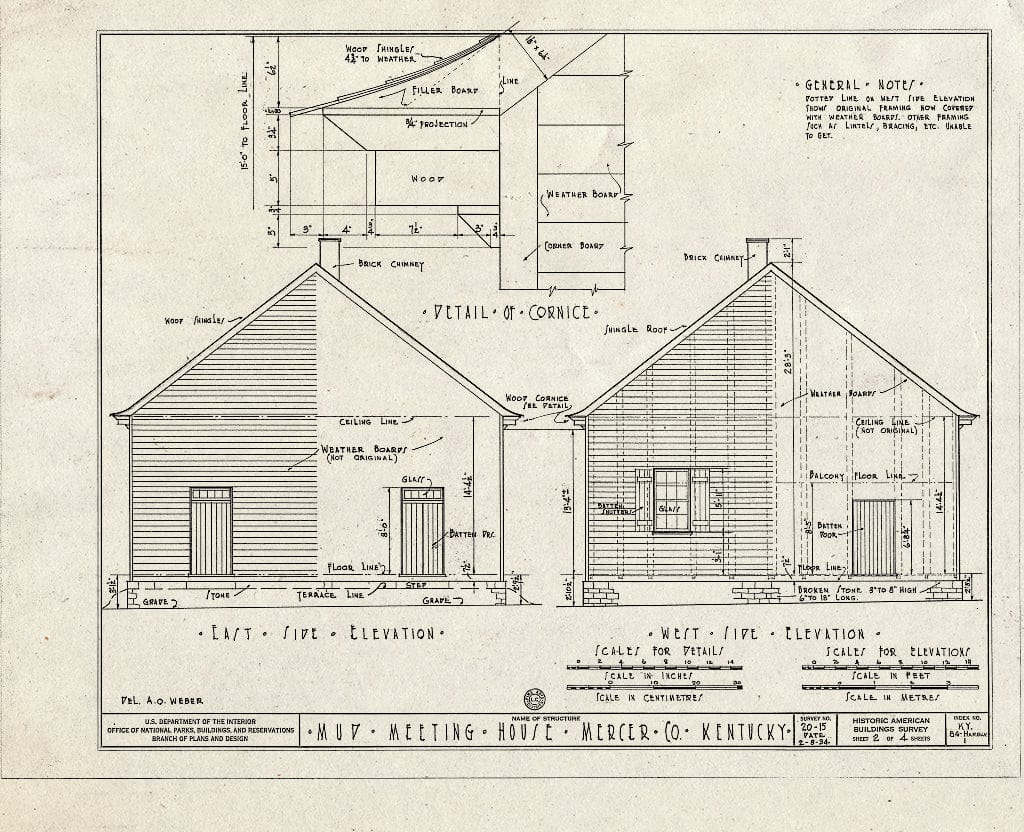 Blueprint HABS KY,84-HARBU.V,1- (Sheet 2 of 4) - Mud Meetinghouse, Dry Branch Road, Harrodsburg, Mercer County, KY