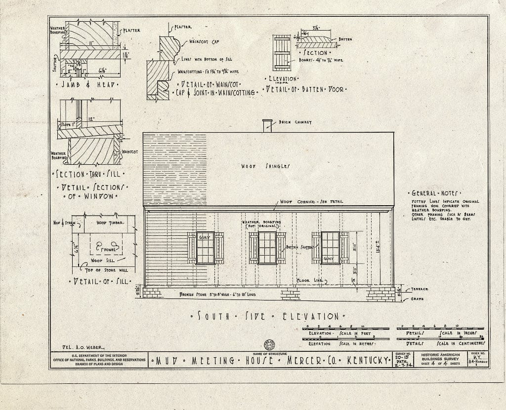 Blueprint HABS KY,84-HARBU.V,1- (Sheet 4 of 4) - Mud Meetinghouse, Dry Branch Road, Harrodsburg, Mercer County, KY