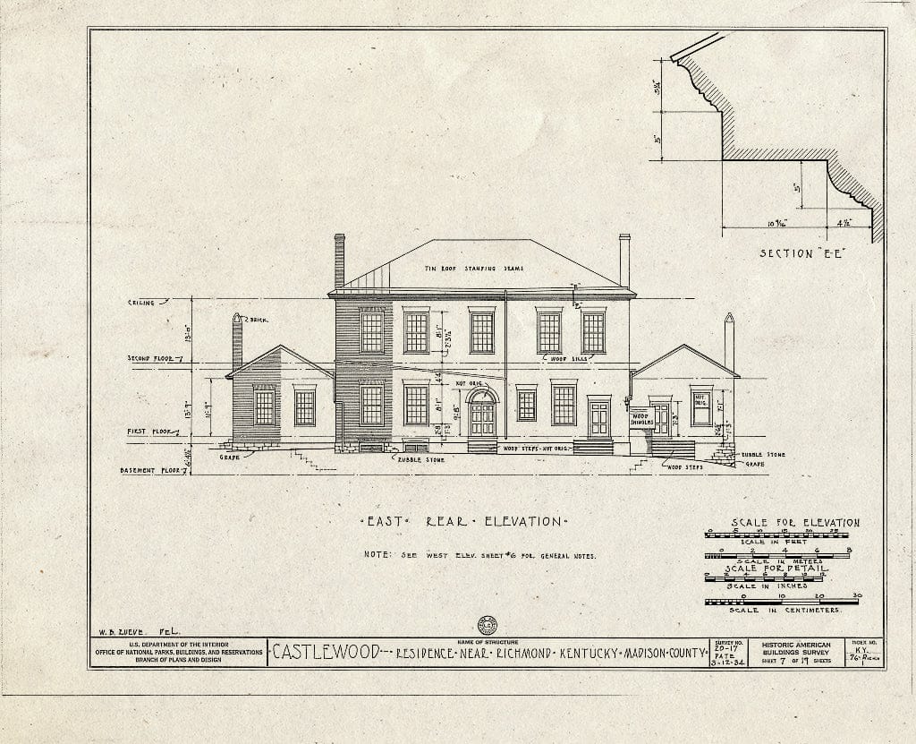 Blueprint HABS KY,76-Rich.V,1- (Sheet 7 of 19) - Castlewood, U.S. Route 25, Richmond, Madison County, KY