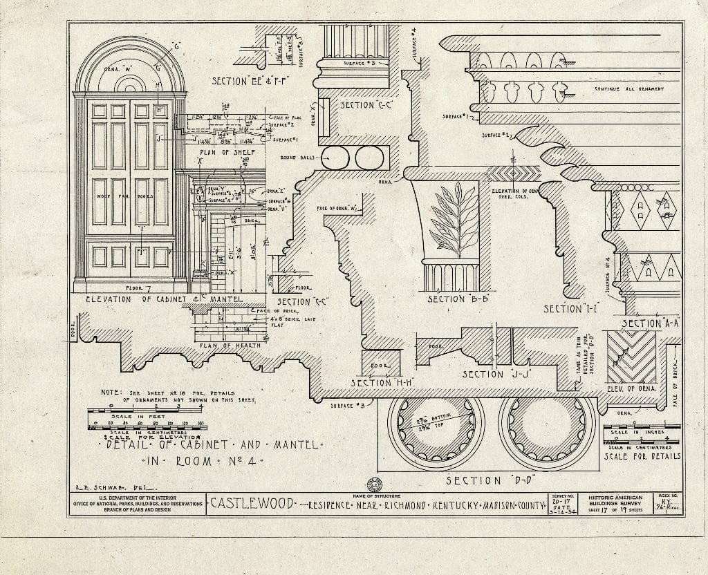 Blueprint HABS KY,76-Rich.V,1- (Sheet 17 of 19) - Castlewood, U.S. Route 25, Richmond, Madison County, KY