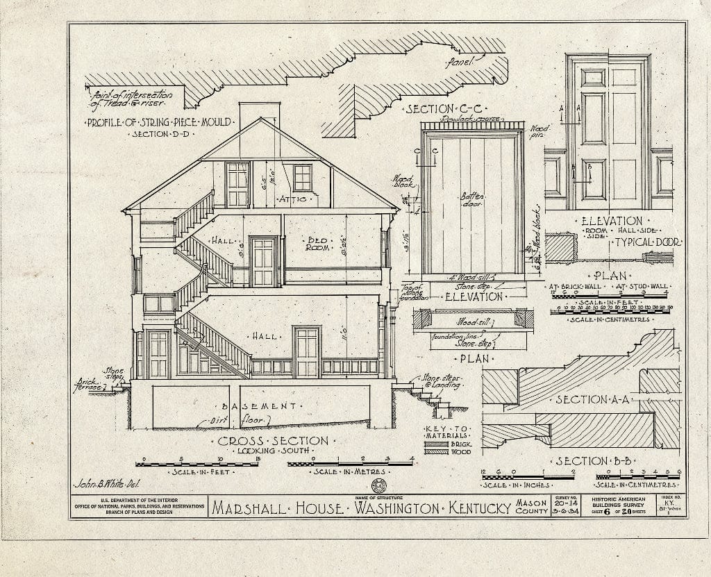 Blueprint HABS KY,81-WASH,1- (Sheet 6 of 20) - Thomas Marshall House, U.S. Highway 68, Old Washington, Mason County, KY