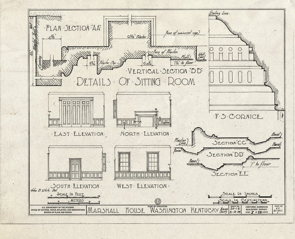 Blueprint HABS KY,81-WASH,1- (Sheet 7 of 20) - Thomas Marshall House, U.S. Highway 68, Old Washington, Mason County, KY