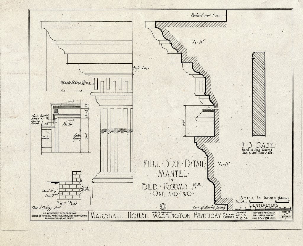 Blueprint HABS KY,81-WASH,1- (Sheet 13 of 20) - Thomas Marshall House, U.S. Highway 68, Old Washington, Mason County, KY