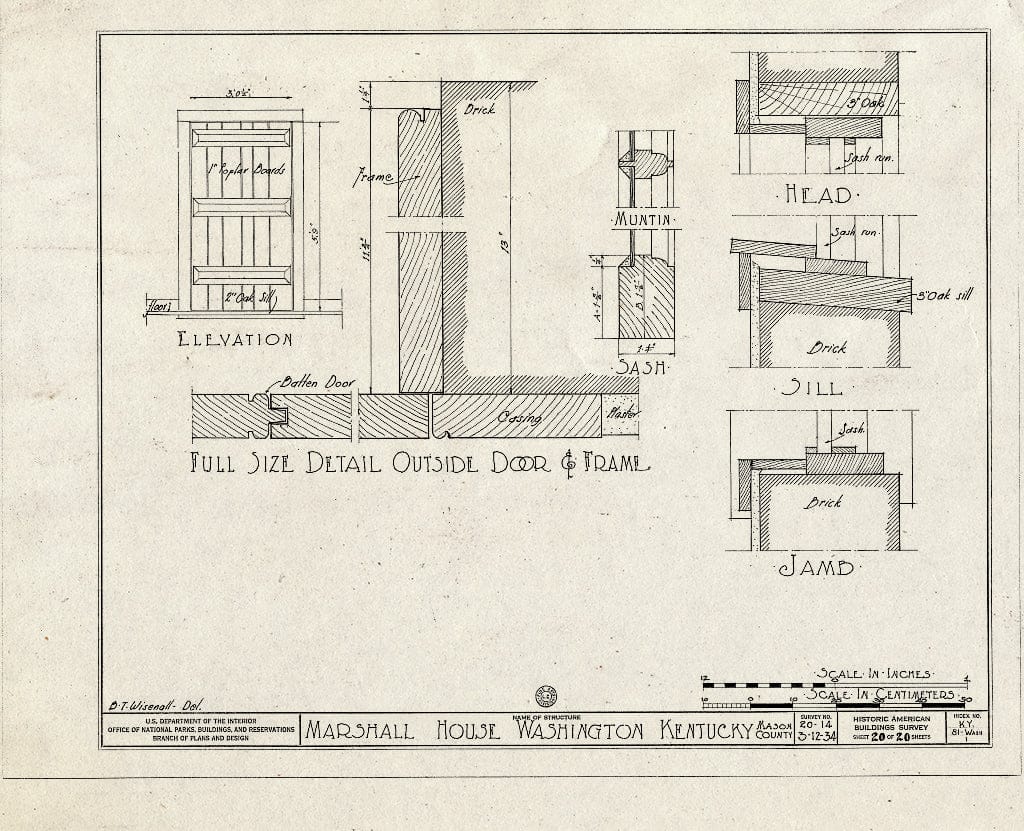 Blueprint HABS KY,81-WASH,1- (Sheet 20 of 20) - Thomas Marshall House, U.S. Highway 68, Old Washington, Mason County, KY