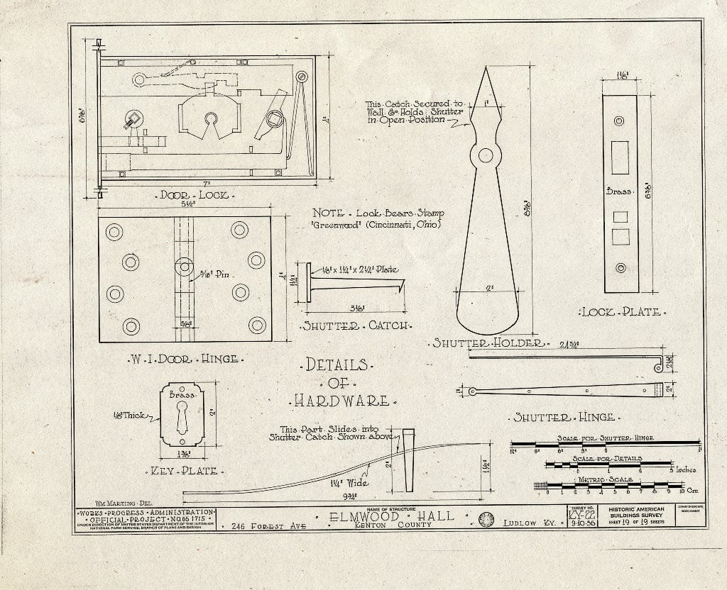 Blueprint HABS KY,59-LUDLO,2- (Sheet 19 of 19) - Elmwood Hall, 246 Forest Avenue, Ludlow, Kenton County, KY