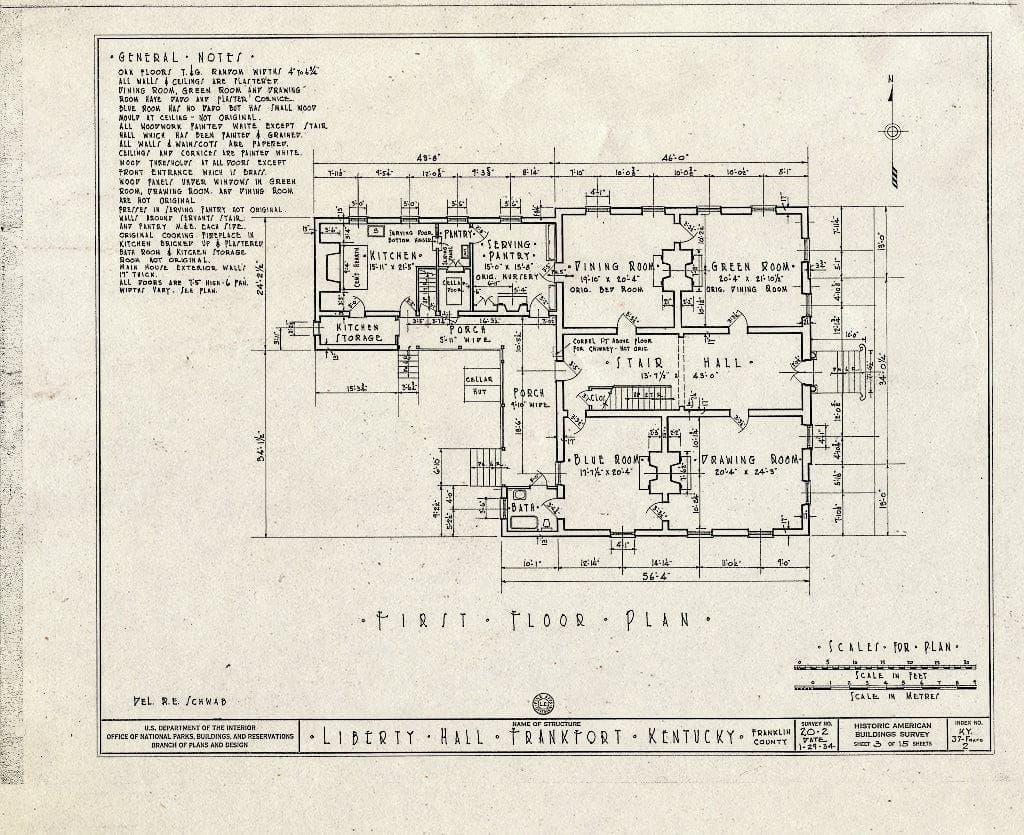 Blueprint HABS KY,37-FRAFO,2- (Sheet 3 of 15) - Liberty Hall, Main & Wilkinson Streets, Frankfort, Franklin County, KY