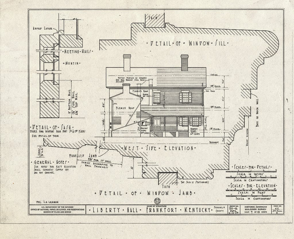 Blueprint HABS KY,37-FRAFO,2- (Sheet 9 of 15) - Liberty Hall, Main & Wilkinson Streets, Frankfort, Franklin County, KY