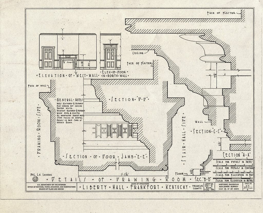 Blueprint HABS KY,37-FRAFO,2- (Sheet 13 of 15) - Liberty Hall, Main & Wilkinson Streets, Frankfort, Franklin County, KY