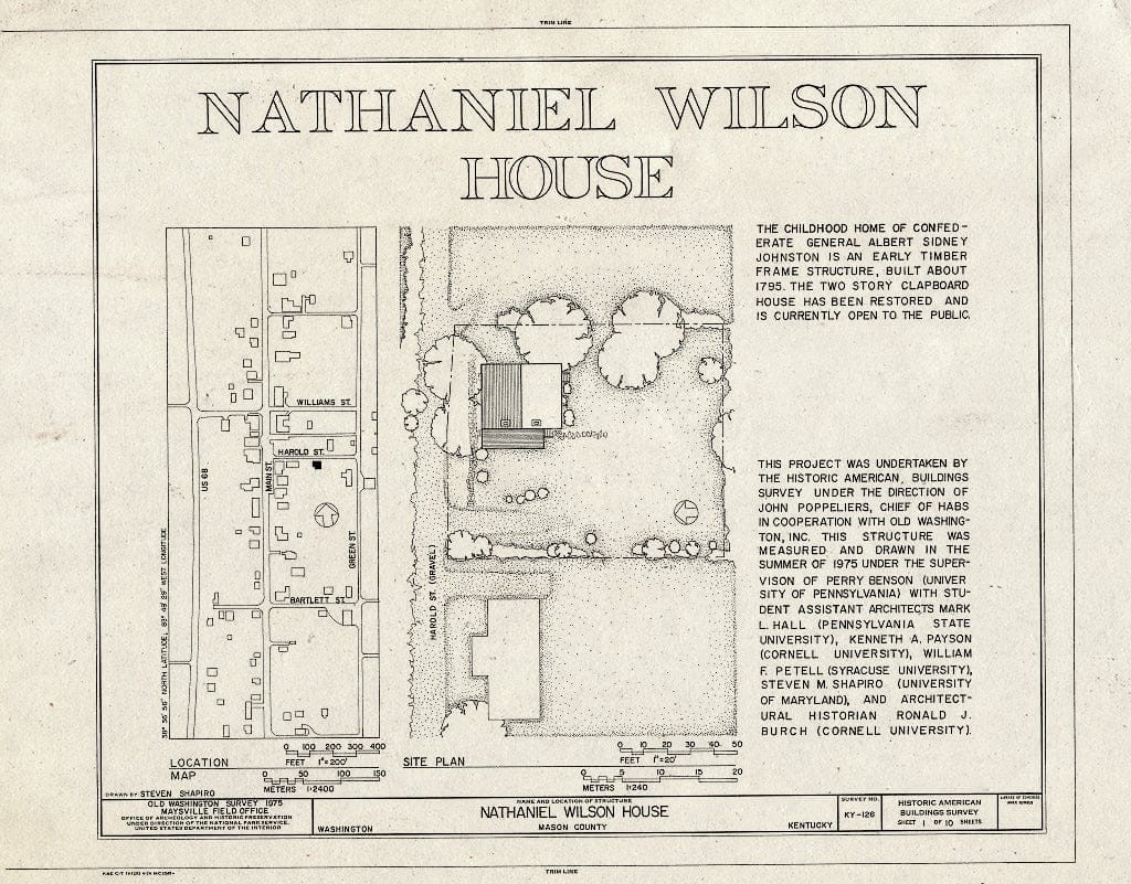 Blueprint HABS KY,81-WASH,11- (Sheet 1 of 10) - Nathaniel Wilson House, Harold Street, Old Washington, Mason County, KY