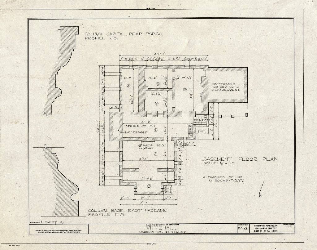 Blueprint HABS KY,76-WHAL,1- (Sheet 2 of 12) - Whitehall, Clay Lane, Richmond, Madison County, KY