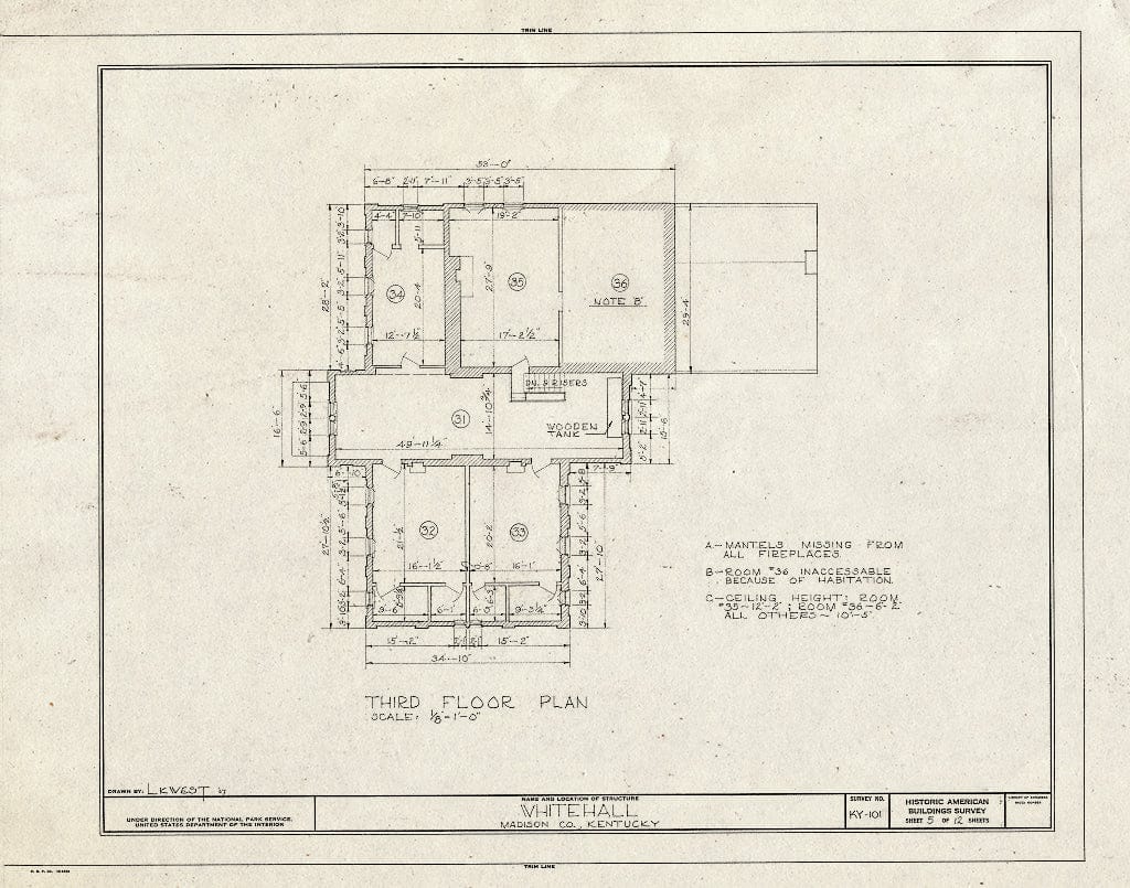 Blueprint HABS KY,76-WHAL,1- (Sheet 5 of 12) - Whitehall, Clay Lane, Richmond, Madison County, KY
