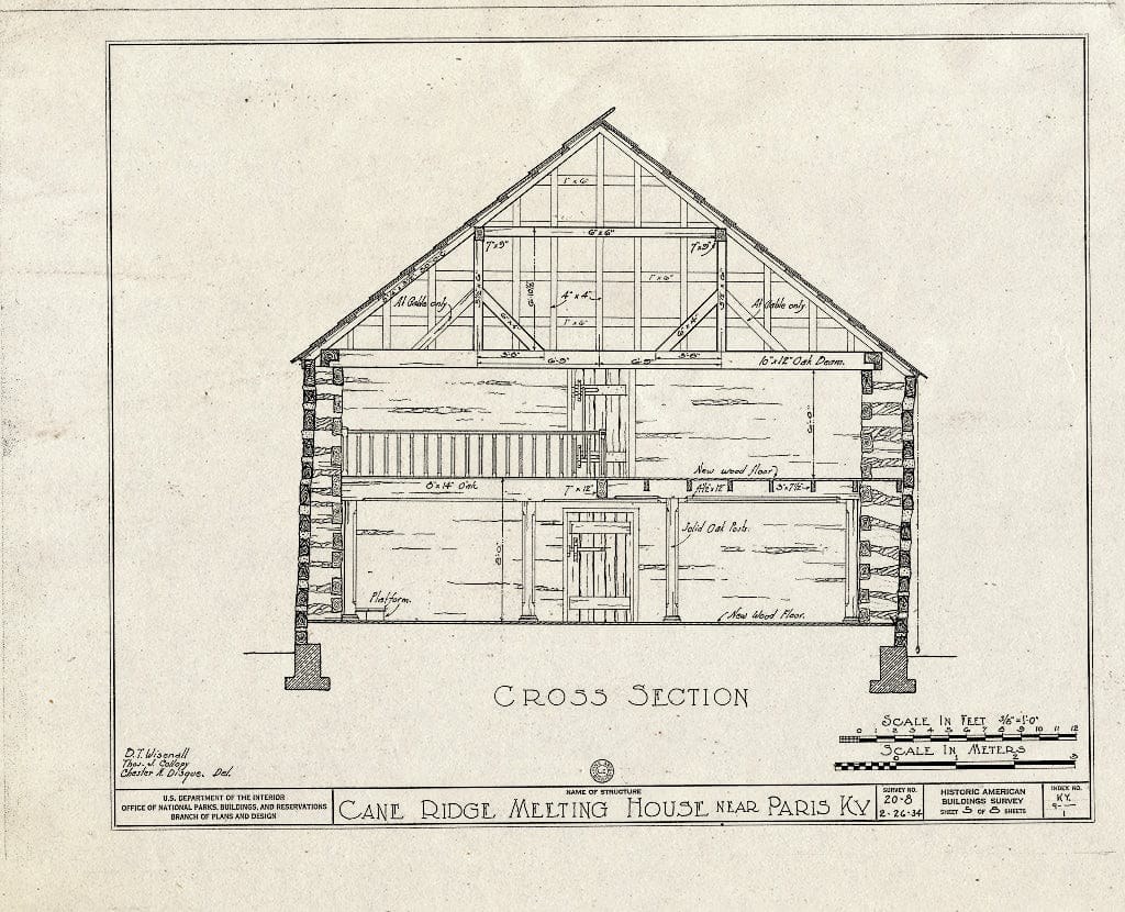 Blueprint HABS KY,9-CANRI,1- (Sheet 5 of 8) - Cane Ridge Meeting House, Little Rock Road, Paris, Bourbon County, KY
