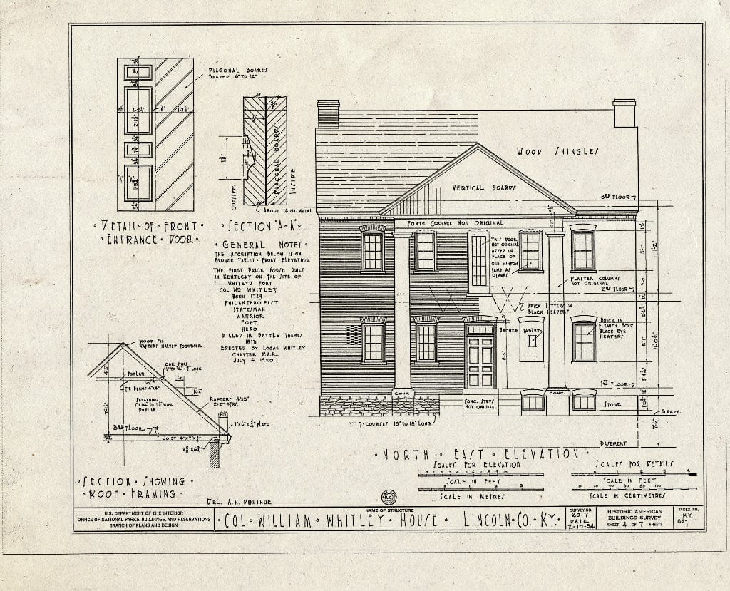 Blueprint HABS KY,69-,1- (Sheet 4 of 7) - Colonel William Whitley House, Stanford-Crab Orchard Pike, Stanford, Lincoln County, KY