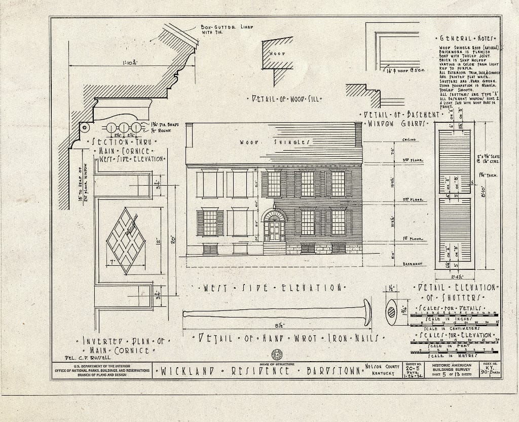Blueprint HABS KY,90-Barto,1- (Sheet 5 of 13) - Wickland, U.S. Route 55, Bardstown, Nelson County, KY