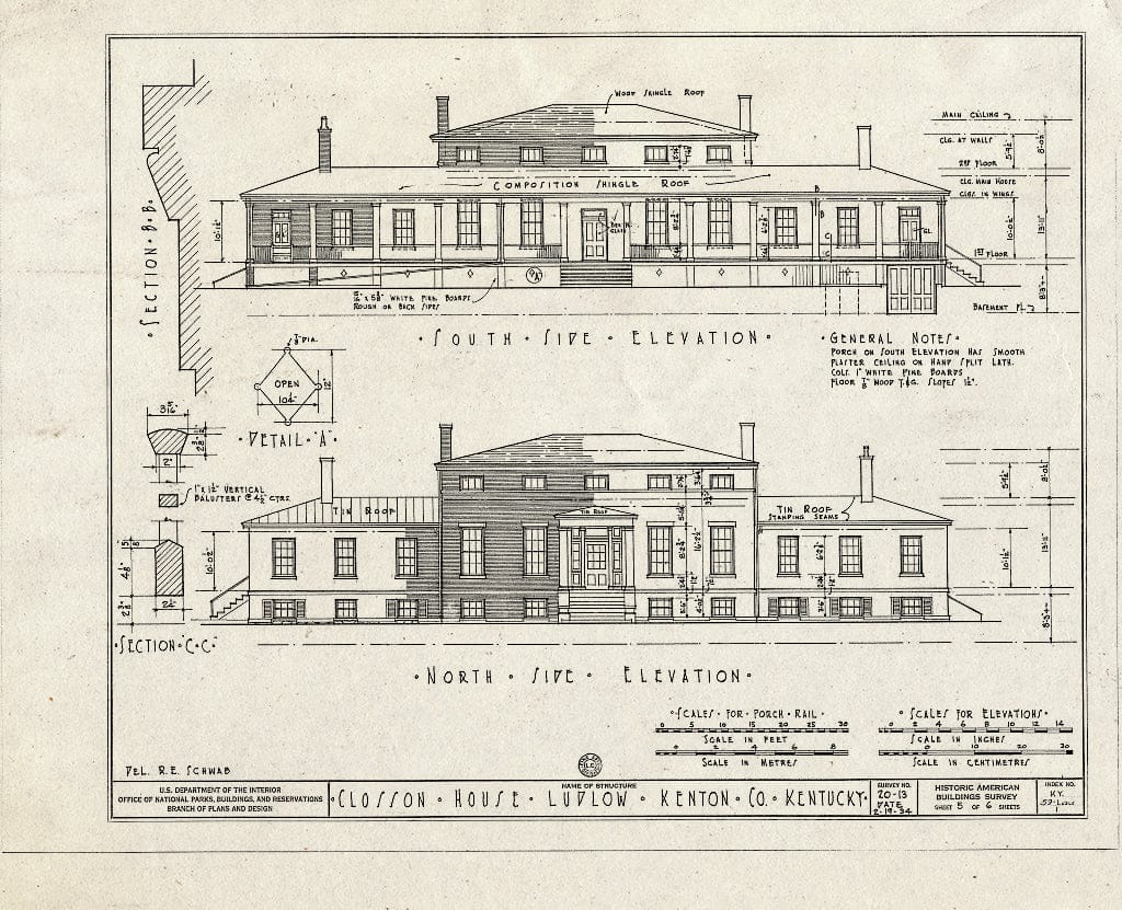 Blueprint HABS KY,59-LUDLO,1- (Sheet 5 of 6) - Old Closson House, Closson Court & Ringold Streets, Ludlow, Kenton County, KY