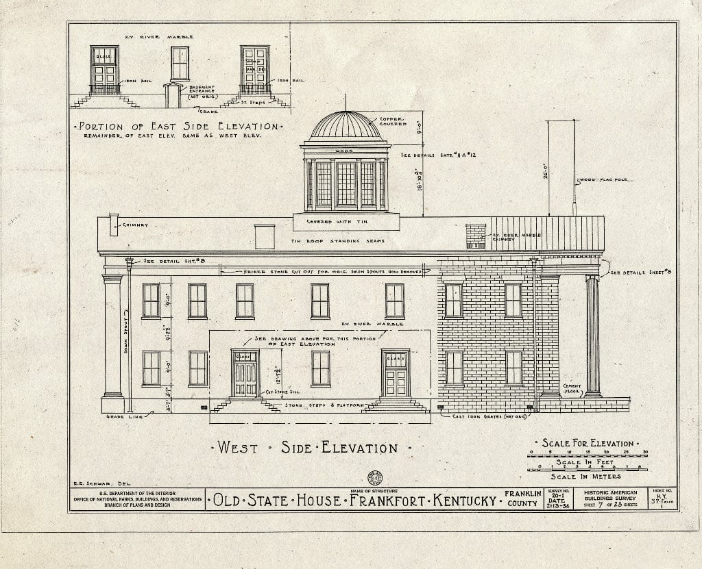 Blueprint HABS KY,37-FRAFO,1- (Sheet 7 of 23) - Old State House, Broadway, Bounded by Madison, Clinton & Lewis Streets, Frankfort, Franklin County, KY