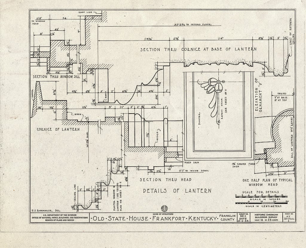 Blueprint HABS KY,37-FRAFO,1- (Sheet 12 of 23) - Old State House, Broadway, Bounded by Madison, Clinton & Lewis Streets, Frankfort, Franklin County, KY