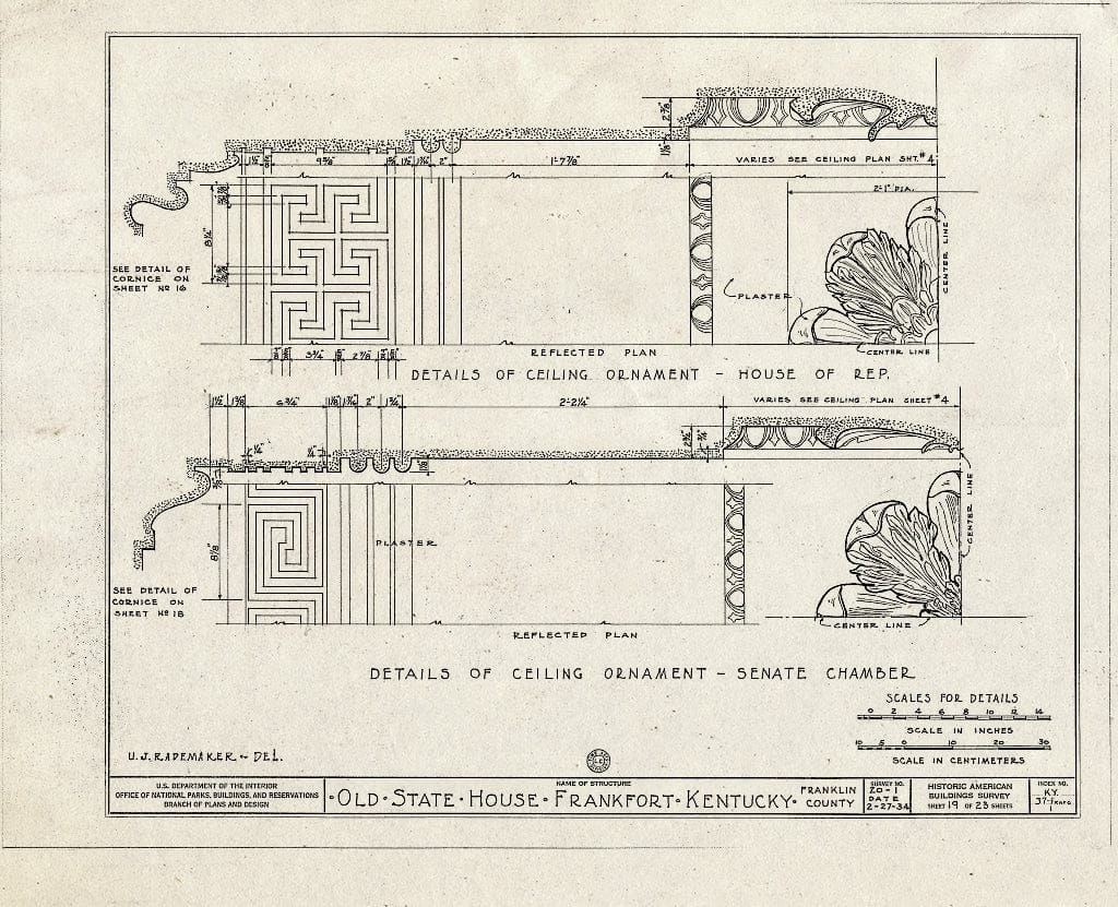 Blueprint HABS KY,37-FRAFO,1- (Sheet 19 of 23) - Old State House, Broadway, Bounded by Madison, Clinton & Lewis Streets, Frankfort, Franklin County, KY