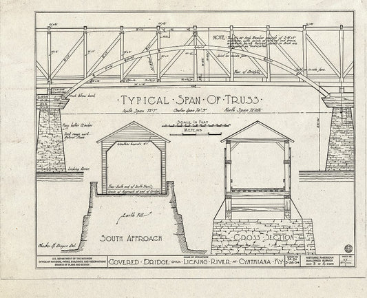 Blueprint Typical Span of Truss, South Approach, Cross Section - Covered Bridge, Spanning South Fork of Licking River, Cynthiana, Harrison County, KY