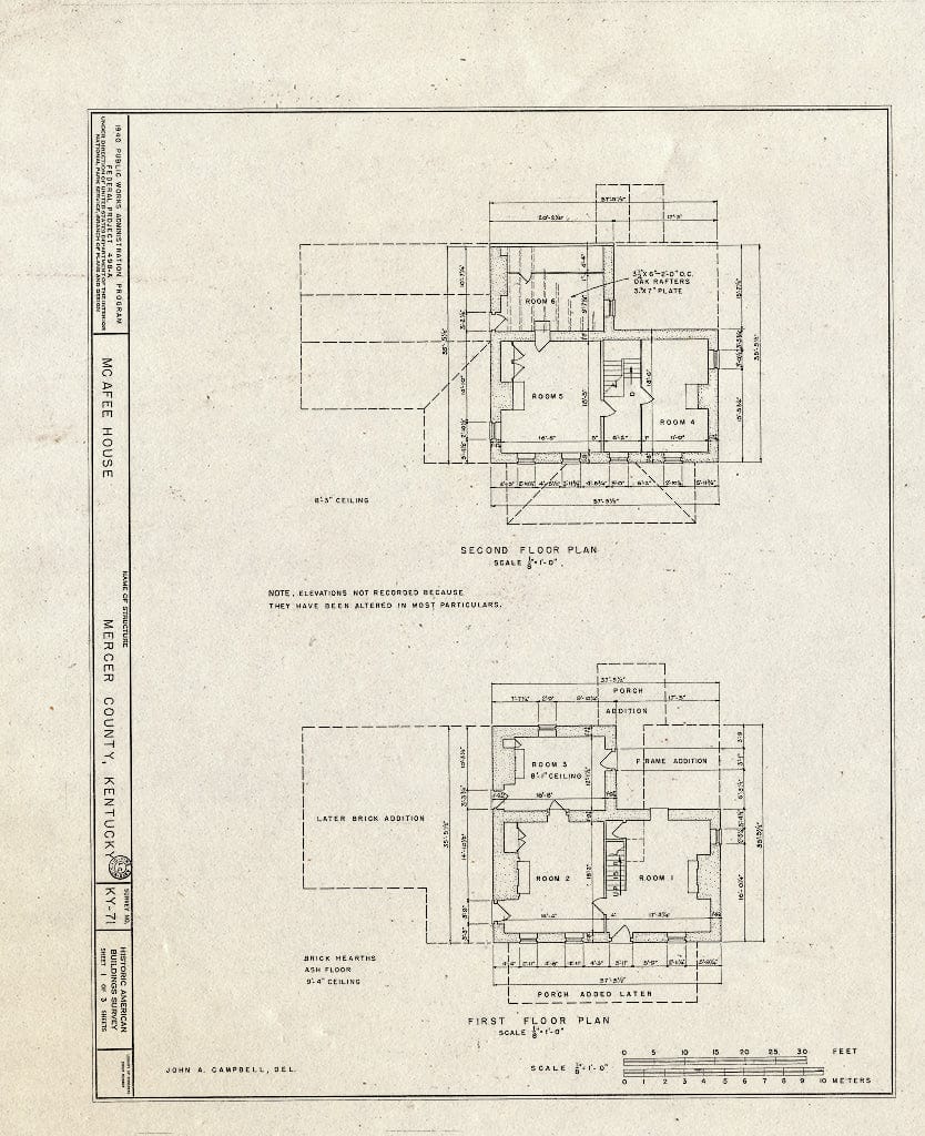 Blueprint HABS KY,84-TALM,1- (Sheet 1 of 3) - McAfee House, Talmage, Mercer County, KY