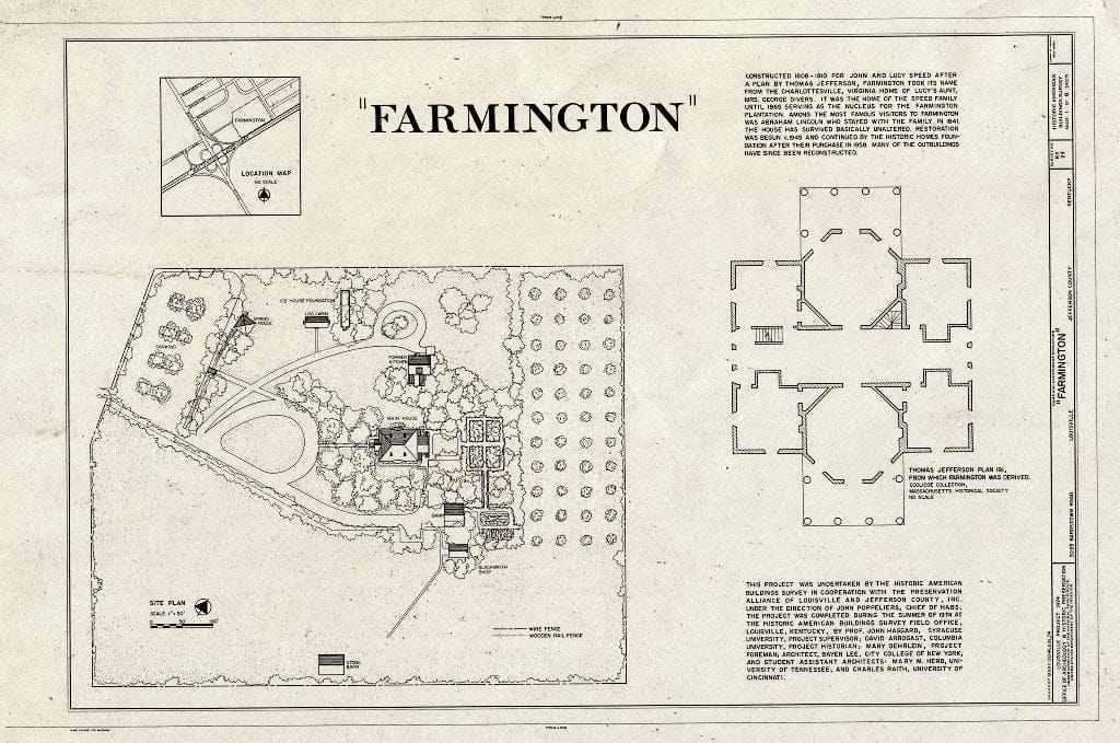 Blueprint HABS KY,56-LOUVI.V,1- (Sheet 1 of 8) - Farmington, 3033 Bardstown Road, Louisville, Jefferson County, KY