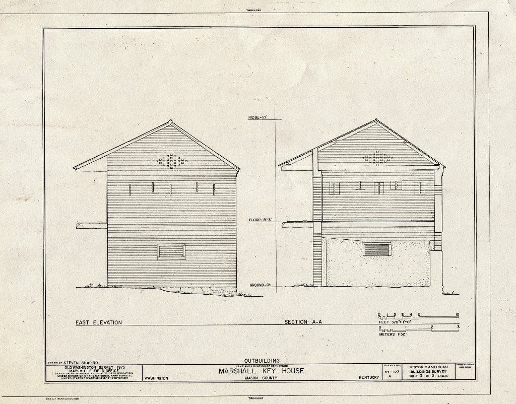 Blueprint HABS KY,81-WASH,4A- (Sheet 3 of 3) - Marshall Key House, Outbuilding, Main Street, Old Washington, Mason County, KY