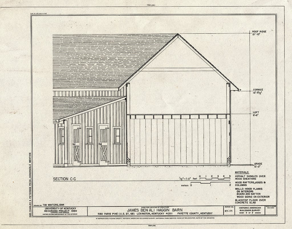 Blueprint HABS KY,34-LEX,11A- (Sheet 7 of 7) - James Ben Ali Haggin Barn, 4160 Paris Pike (U.S. 27, 68), Lexington, Fayette County, KY
