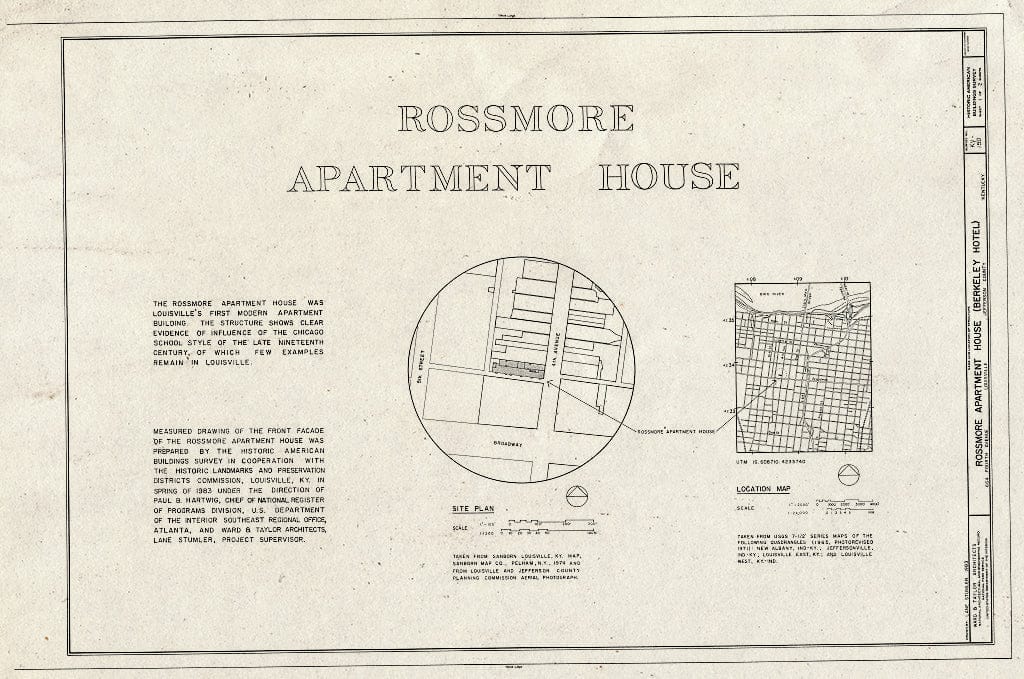 Blueprint HABS KY,56-LOUVI,70- (Sheet 1 of 2) - Rossmore Apartment House, 664 South Fourth Avenue, Louisville, Jefferson County, KY