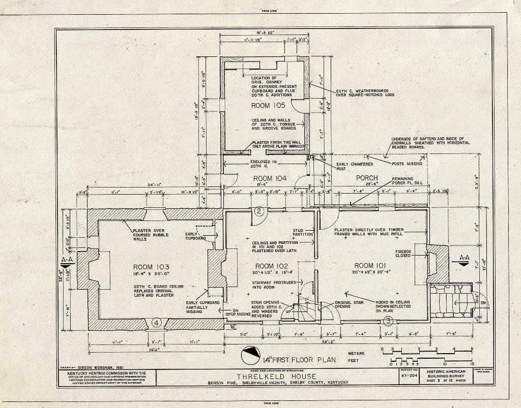 Blueprint HABS KY,106-SHELB.V,3- (Sheet 3 of 12) - Thomas Threlkeld House, Benson Pike, Shelbyville, Shelby County, KY