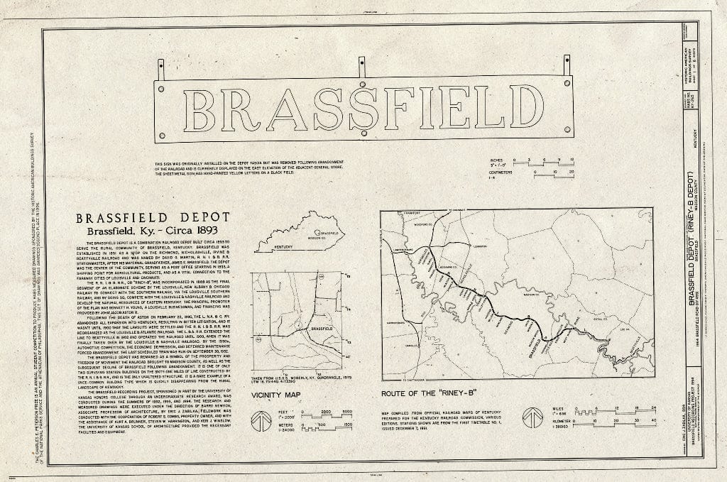 Blueprint HABS KY,76-Brass,1- (Sheet 1 of 6) - Brassfield Depot, 1964 Brassfield Road (State Route 499), Brassfield, Madison County, KY