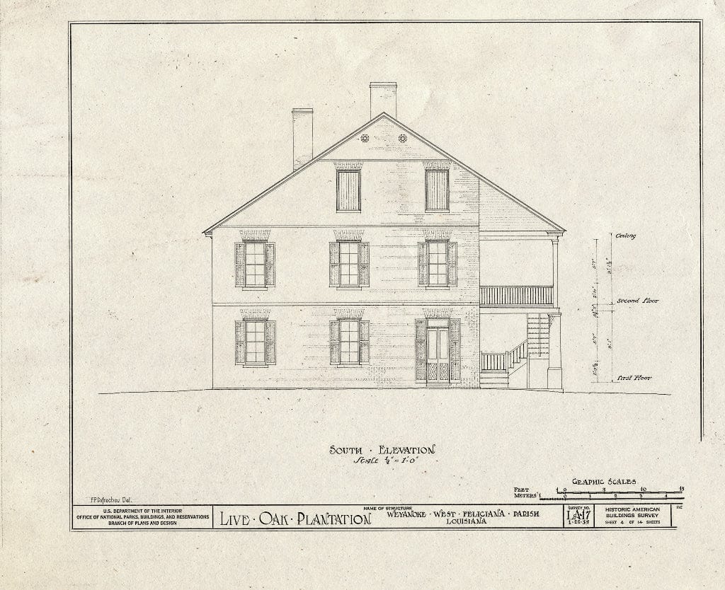 Blueprint HABS LA,63-WEY.V,1- (Sheet 4 of 14) - Live Oak Plantation House, Between Weyanoke & Bains, Weyanoke, West Feliciana Parish, LA