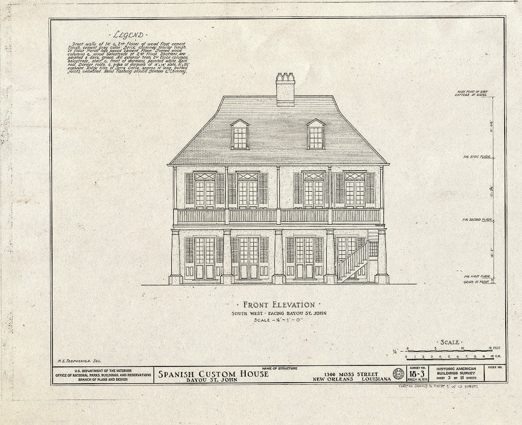 Blueprint HABS LA,36-NEWOR,3- (Sheet 3 of 12) - Spanish Custom House, 1300 Moss Street, New Orleans, Orleans Parish, LA