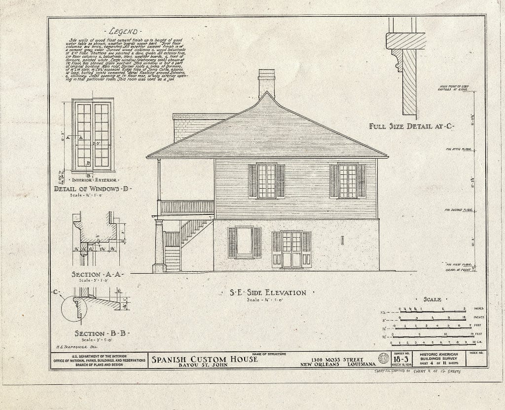 Blueprint HABS LA,36-NEWOR,3- (Sheet 4 of 12) - Spanish Custom House, 1300 Moss Street, New Orleans, Orleans Parish, LA