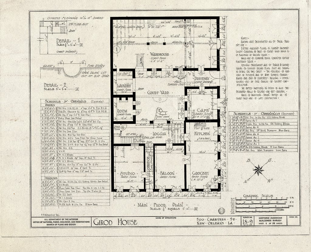 Blueprint HABS LA,36-NEWOR,8- (Sheet 1 of 32) - Girod House, 500-506 Chartres Street, New Orleans, Orleans Parish, LA