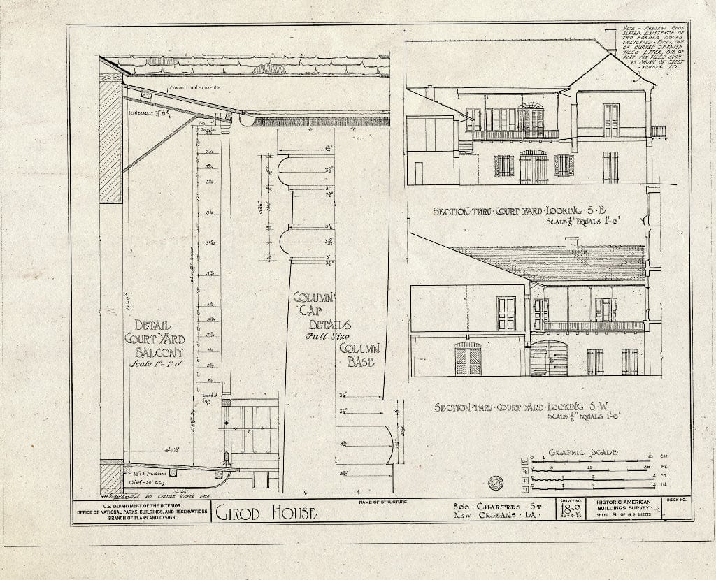 Blueprint HABS LA,36-NEWOR,8- (Sheet 9 of 32) - Girod House, 500-506 Chartres Street, New Orleans, Orleans Parish, LA
