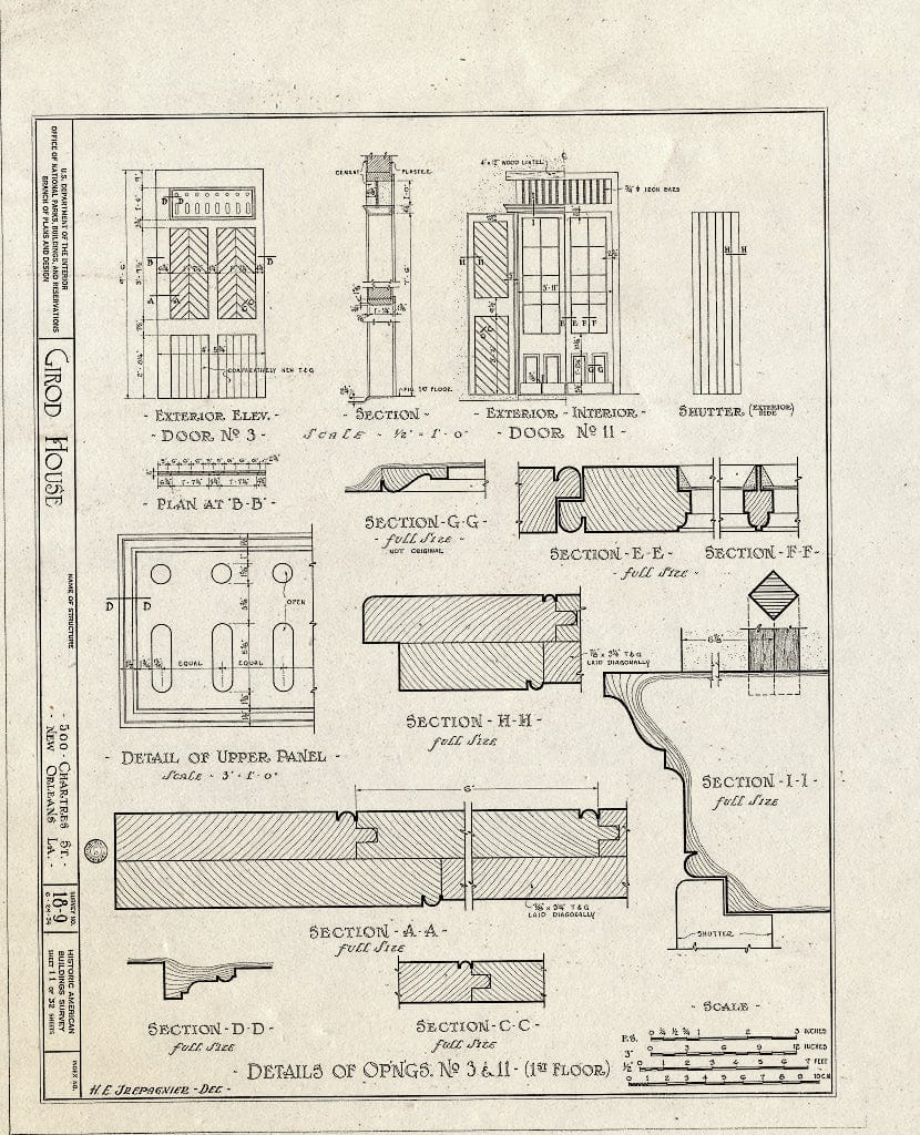 Blueprint HABS LA,36-NEWOR,8- (Sheet 11 of 32) - Girod House, 500-506 Chartres Street, New Orleans, Orleans Parish, LA