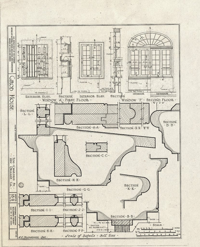 Blueprint HABS LA,36-NEWOR,8- (Sheet 12 of 32) - Girod House, 500-506 Chartres Street, New Orleans, Orleans Parish, LA