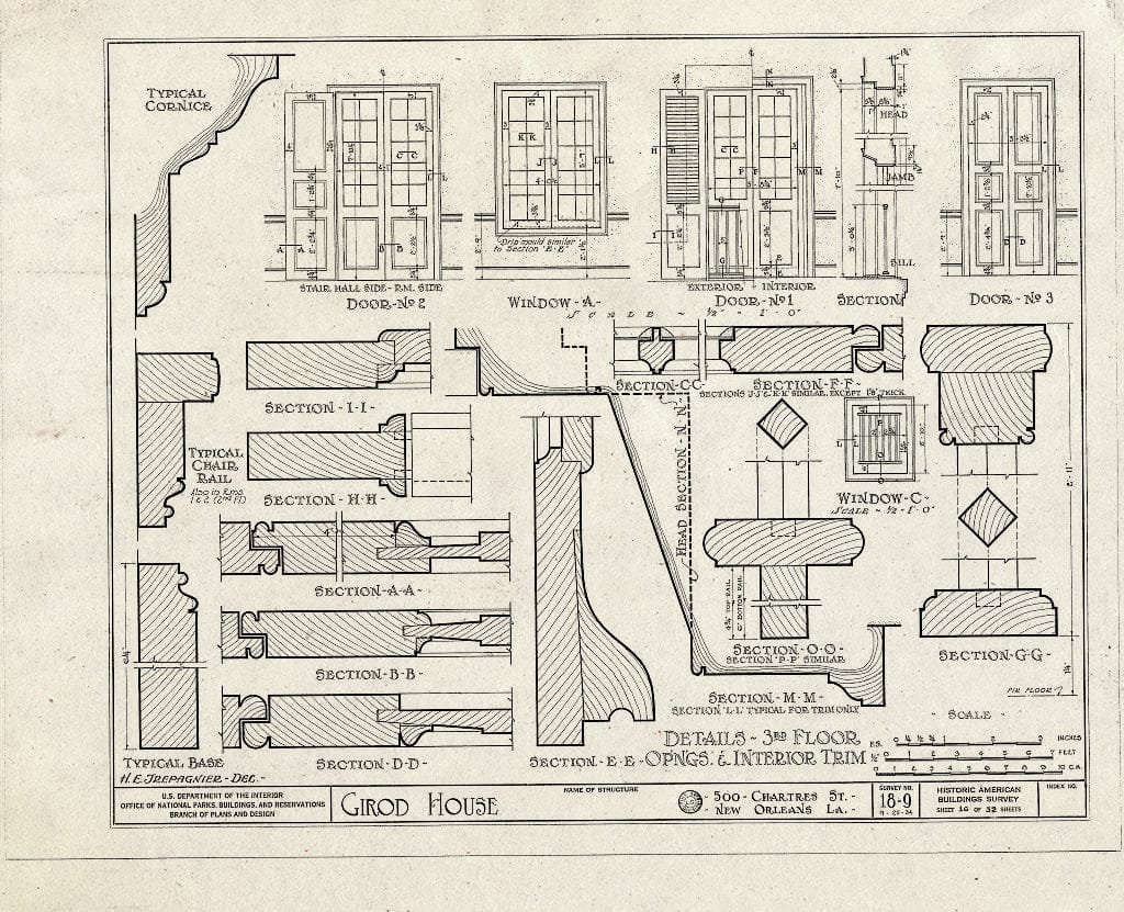 Blueprint HABS LA,36-NEWOR,8- (Sheet 16 of 32) - Girod House, 500-506 Chartres Street, New Orleans, Orleans Parish, LA