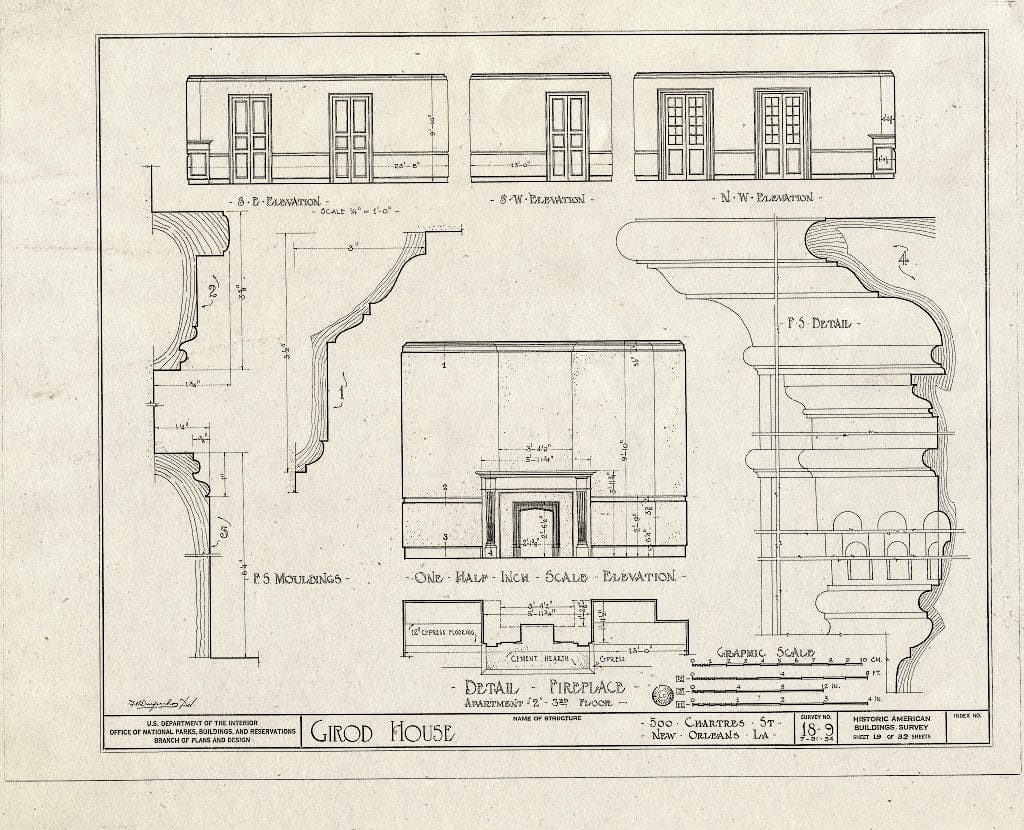Blueprint HABS LA,36-NEWOR,8- (Sheet 19 of 32) - Girod House, 500-506 Chartres Street, New Orleans, Orleans Parish, LA