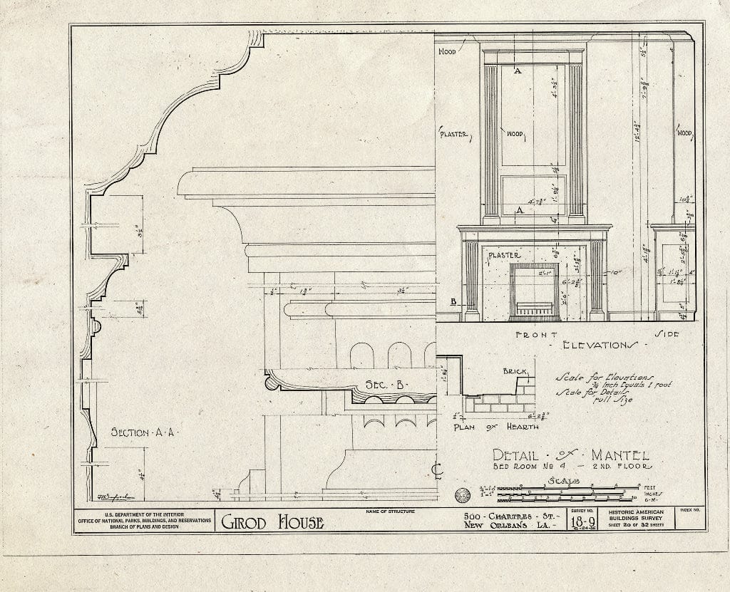 Blueprint HABS LA,36-NEWOR,8- (Sheet 20 of 32) - Girod House, 500-506 Chartres Street, New Orleans, Orleans Parish, LA