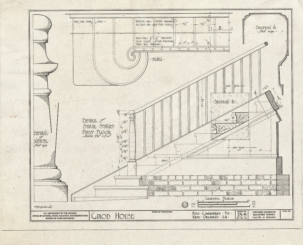 Blueprint HABS LA,36-NEWOR,8- (Sheet 21 of 32) - Girod House, 500-506 Chartres Street, New Orleans, Orleans Parish, LA