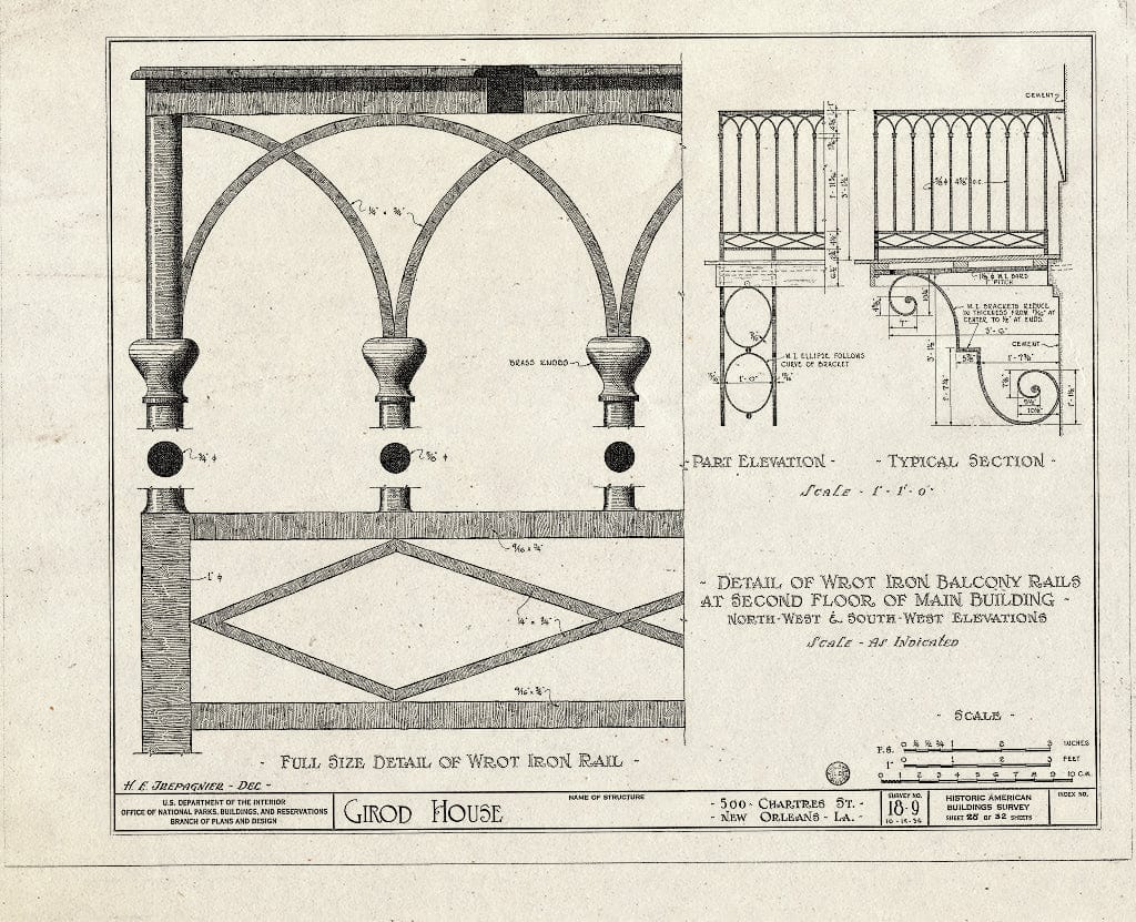 Blueprint HABS LA,36-NEWOR,8- (Sheet 25 of 32) - Girod House, 500-506 Chartres Street, New Orleans, Orleans Parish, LA