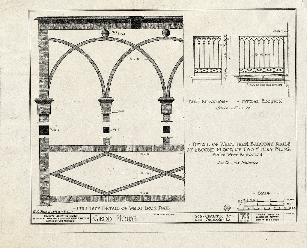 Blueprint HABS LA,36-NEWOR,8- (Sheet 26 of 32) - Girod House, 500-506 Chartres Street, New Orleans, Orleans Parish, LA