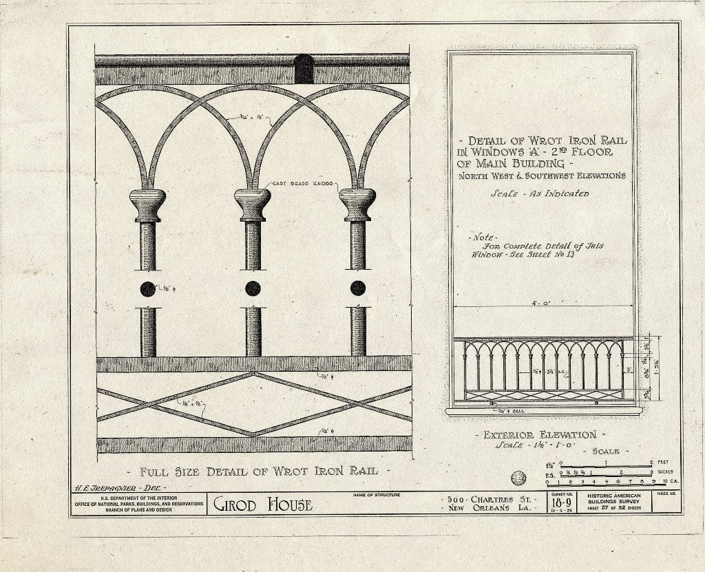 Blueprint HABS LA,36-NEWOR,8- (Sheet 27 of 32) - Girod House, 500-506 Chartres Street, New Orleans, Orleans Parish, LA