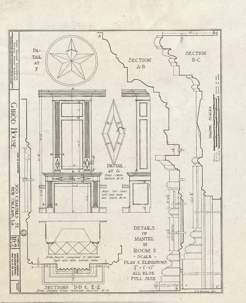 Blueprint HABS LA,36-NEWOR,8- (Sheet 29 of 32) - Girod House, 500-506 Chartres Street, New Orleans, Orleans Parish, LA