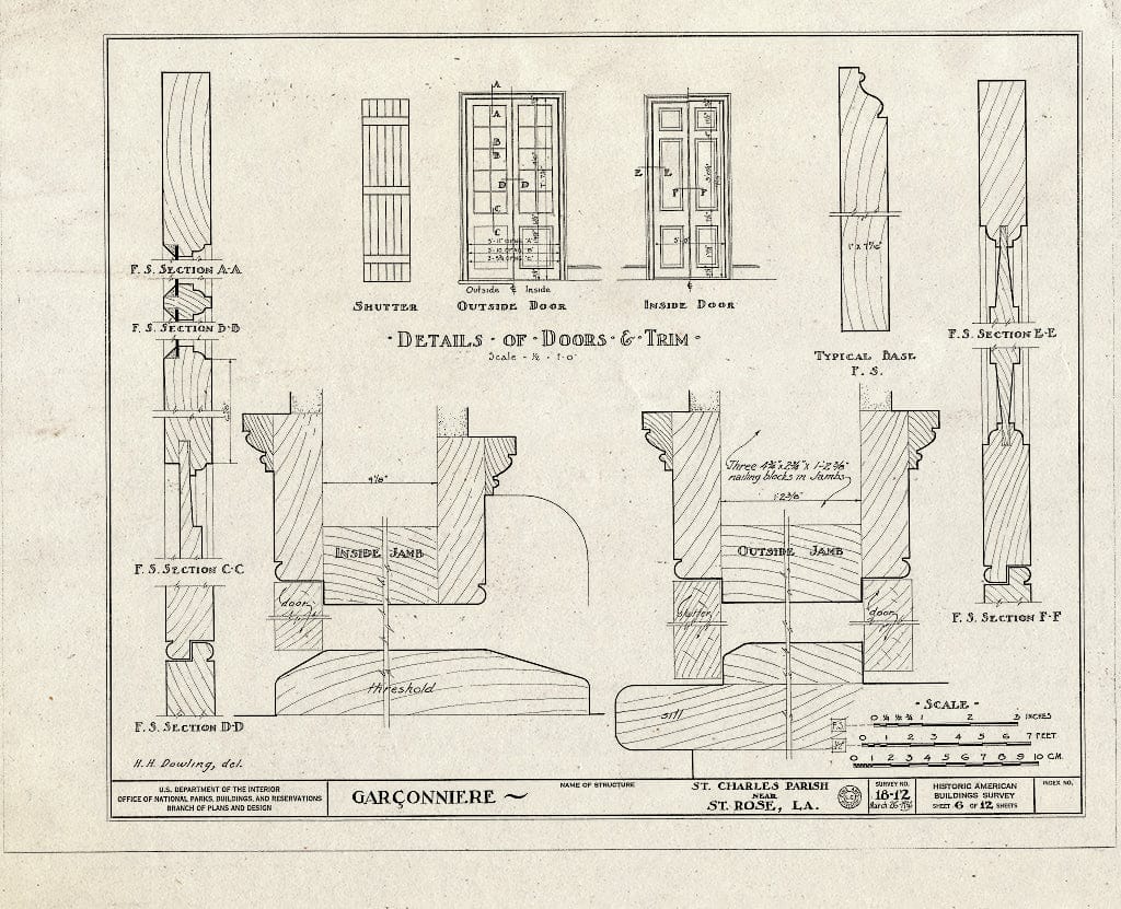 Blueprint HABS LA,45-SAIRO.V,1- (Sheet 6 of 12) - Barbarra Plantation (Garconniere), Saint Rose, St. Charles Parish, LA