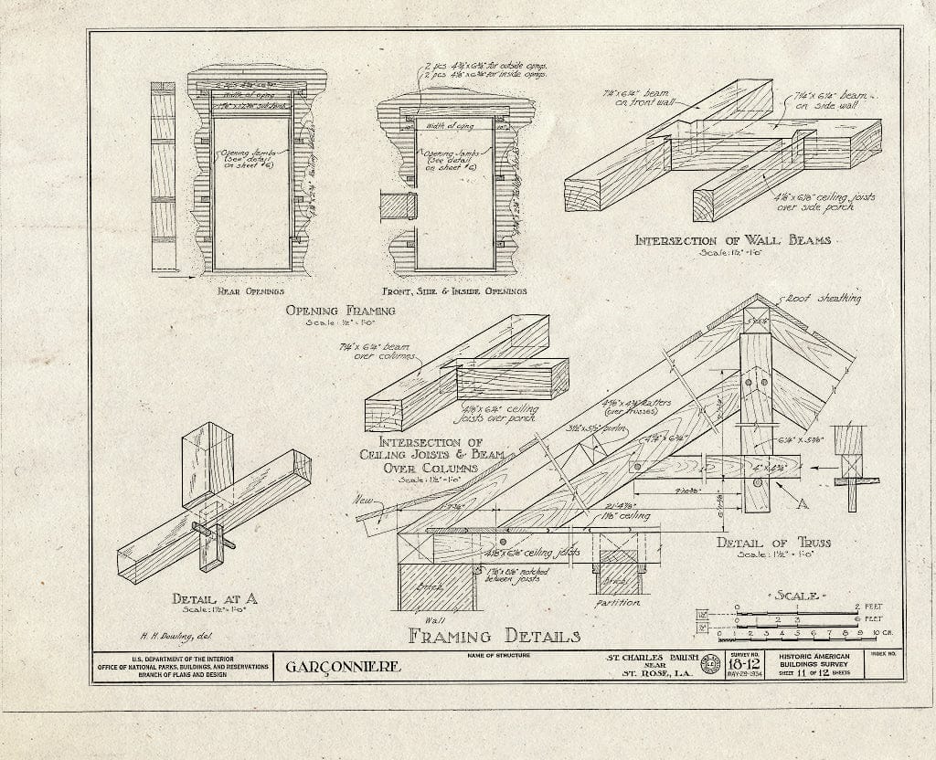 Blueprint HABS LA,45-SAIRO.V,1- (Sheet 11 of 12) - Barbarra Plantation (Garconniere), Saint Rose, St. Charles Parish, LA